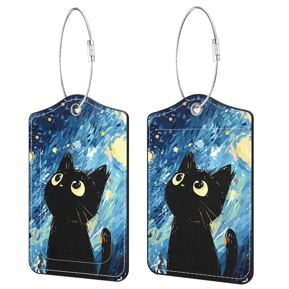 2 Pack PU Leather Luggage Tags for Suitcases, Black Gold Marble