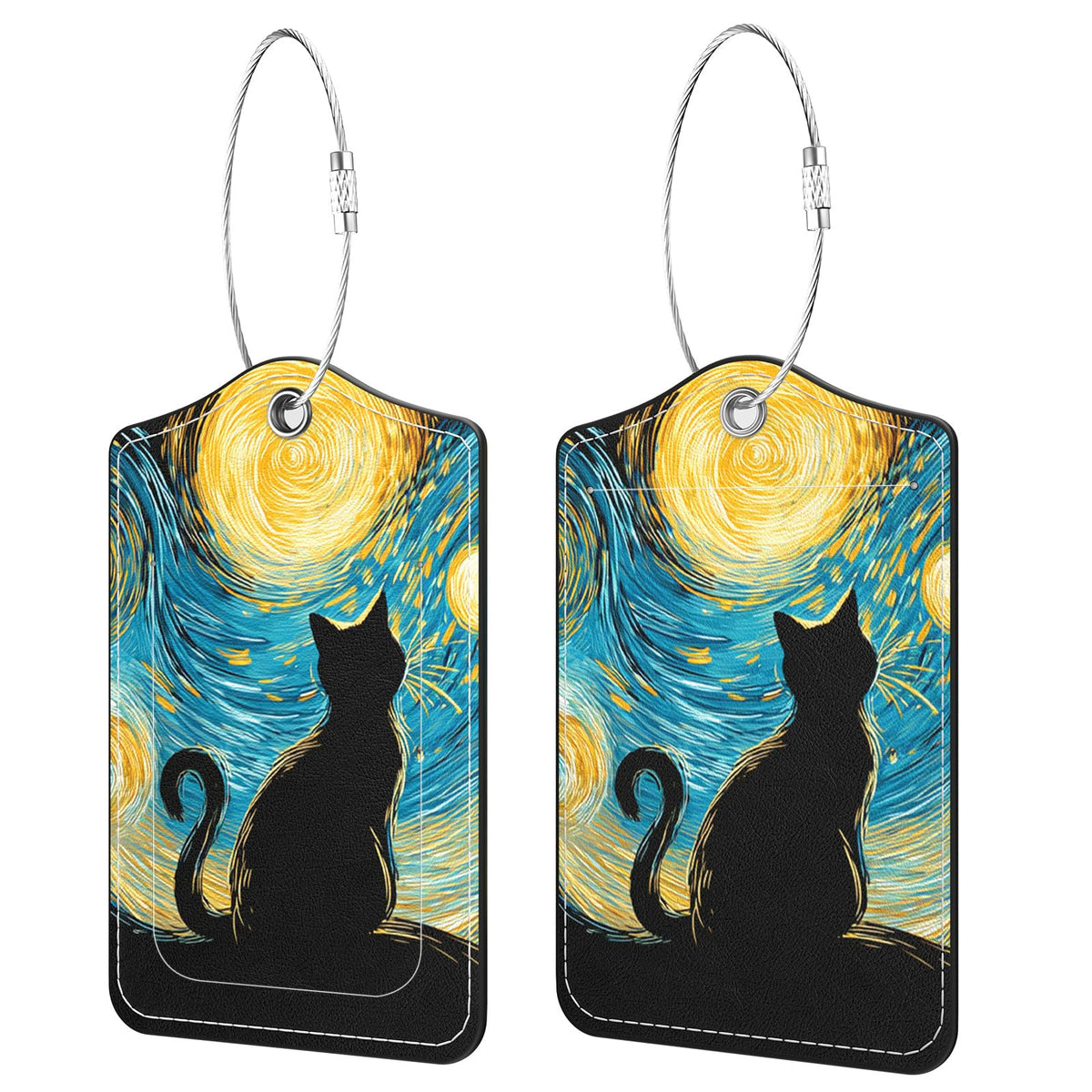2 Pack PU Leather Luggage Tags for Suitcases, Black Gold Marble