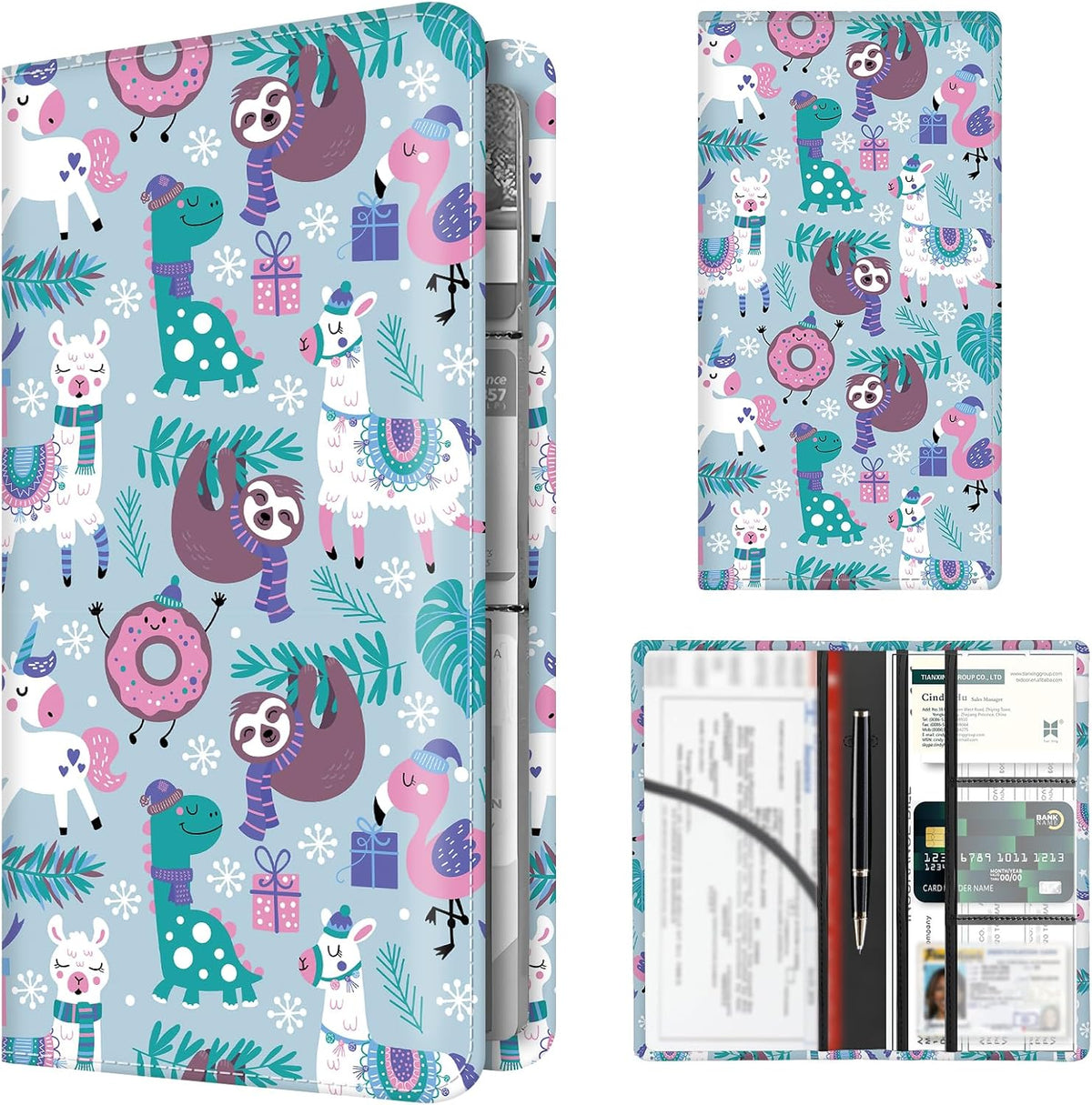 Premium Car Registration and Insurance Card Holder, Cute PU Leather Car Document Holder, Vehicle Glove Box Car Organizer with Magnetic Closure for Driver License, Cards Cartoon Animals