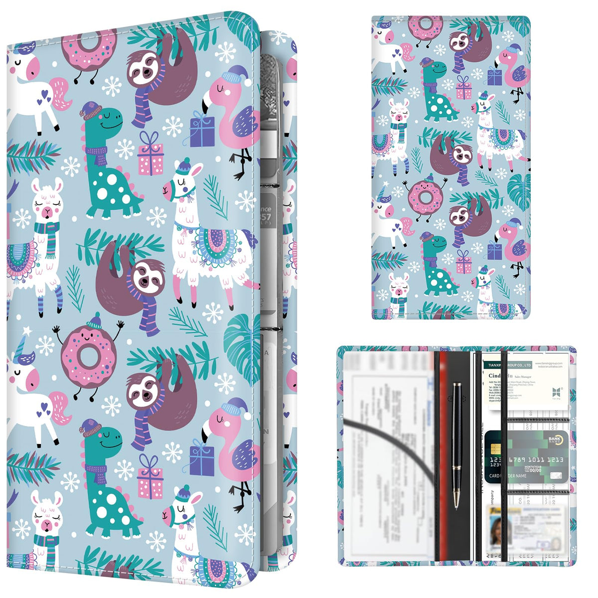 Premium Car Registration and Insurance Card Holder, Cute PU Leather Car Document Holder, Vehicle Glove Box Car Organizer with Magnetic Closure for Driver License, Cards Cartoon Animals