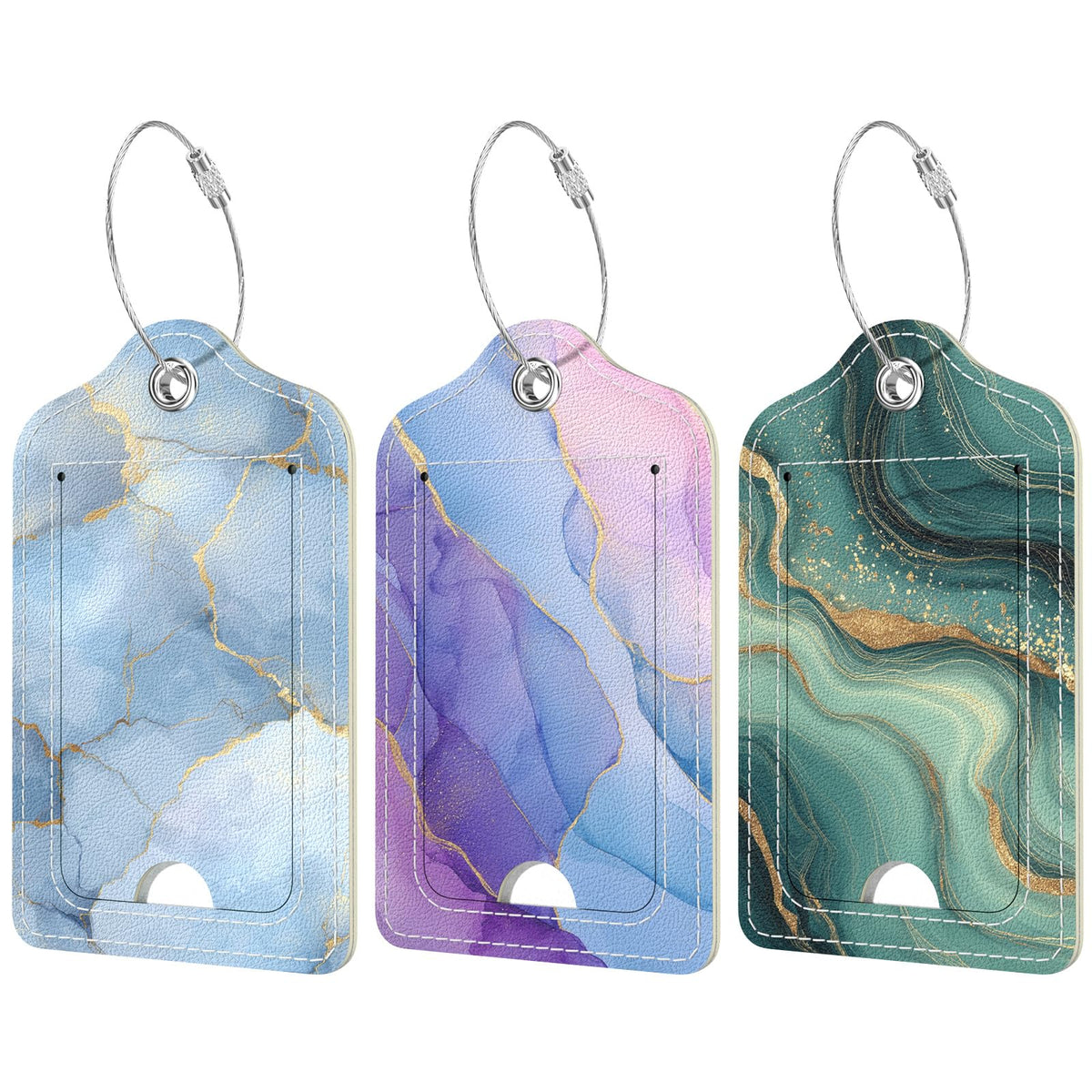 Rimilak 3 Pcs PU Leather Luggage Tags with Privacy Flap, Name ID Label