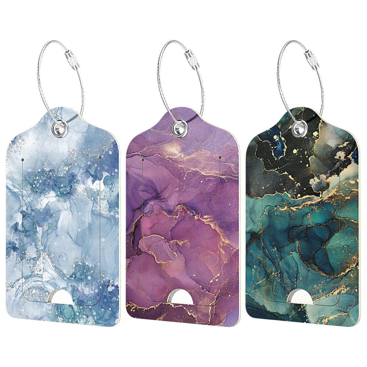 Rimilak 3 Pcs PU Leather Luggage Tags with Privacy Flap, Name ID Label