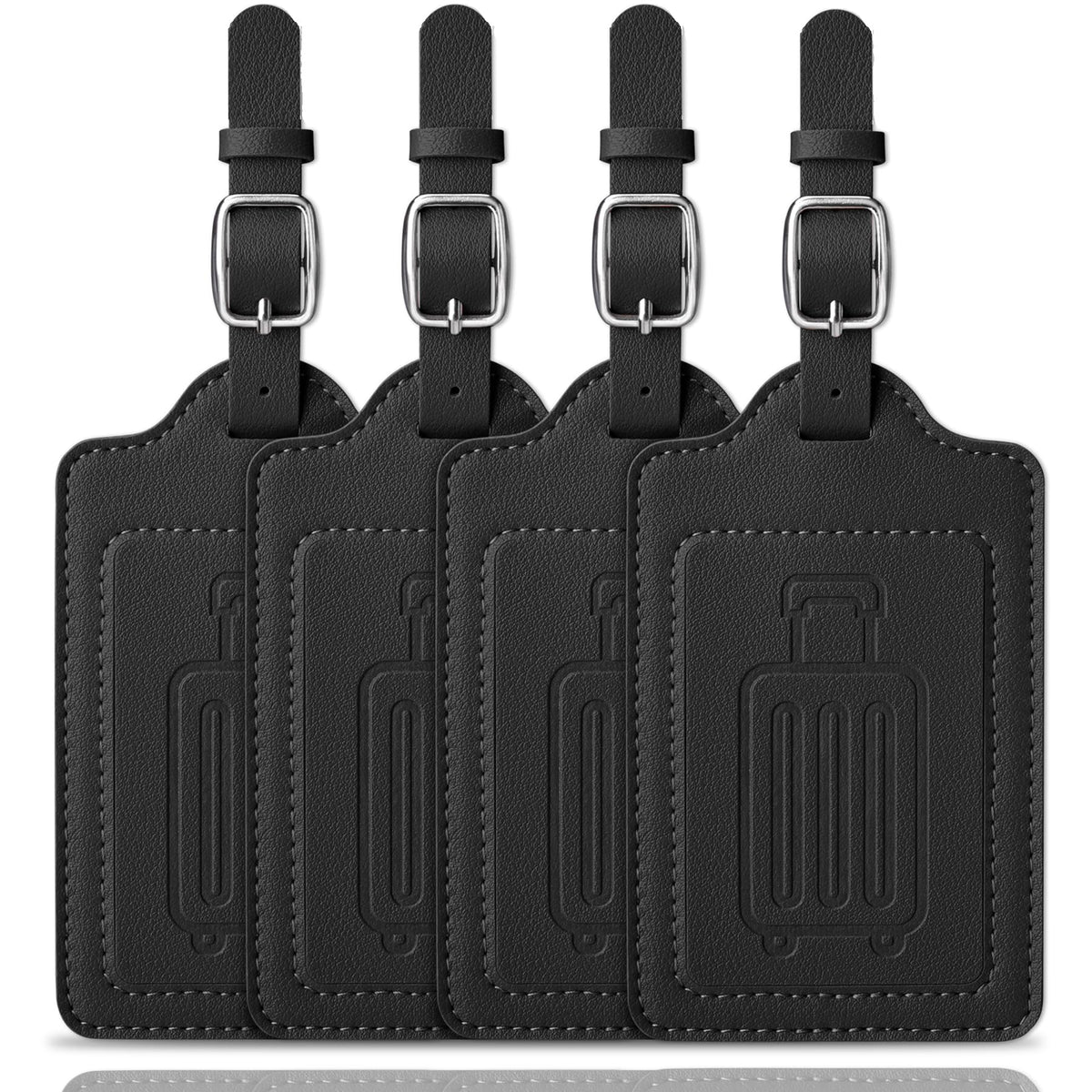 Teskyer Leather Luggage Tags for Suitcases, 2 Pack, Black