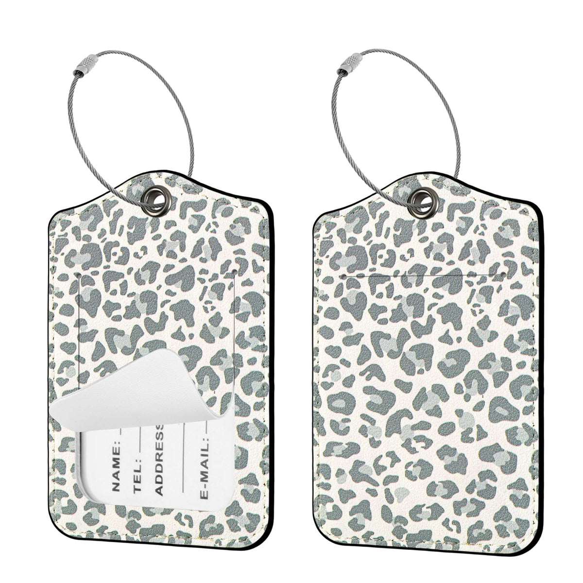 Seorsok 2 PCS Luggage Travel Tags for Suitcases,Cute Pink Leopard PU Leather Name Tag with Privacy Cover&ID Label Address Card and Durable Metal Ring Suitable for Men Women Handbags Backpack,Pink