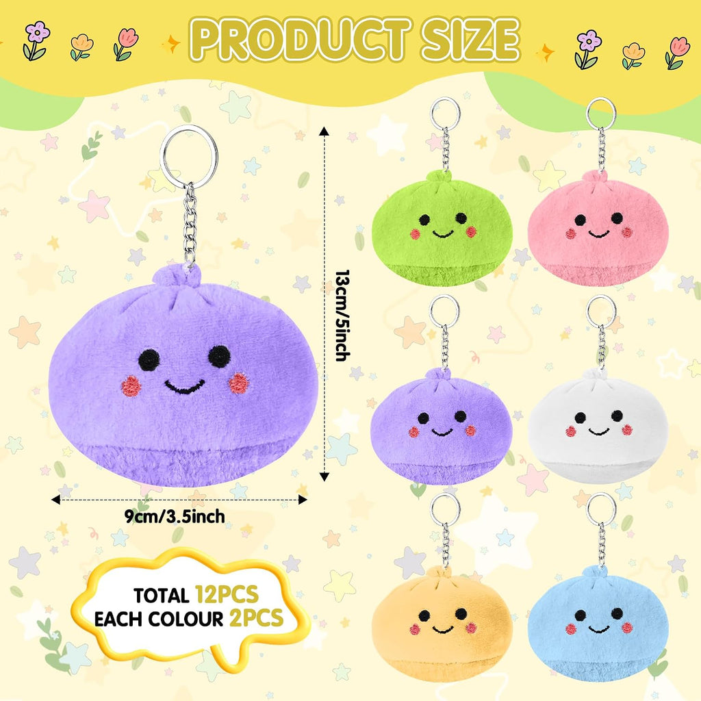Ulema 12 Pack Kawaii Cute Dumpling Keychains, Party Favors Supplies,Kawaii Dumpling Backpack Charms for Purse, Birthday Gifts & Goodie Bag Fillers.