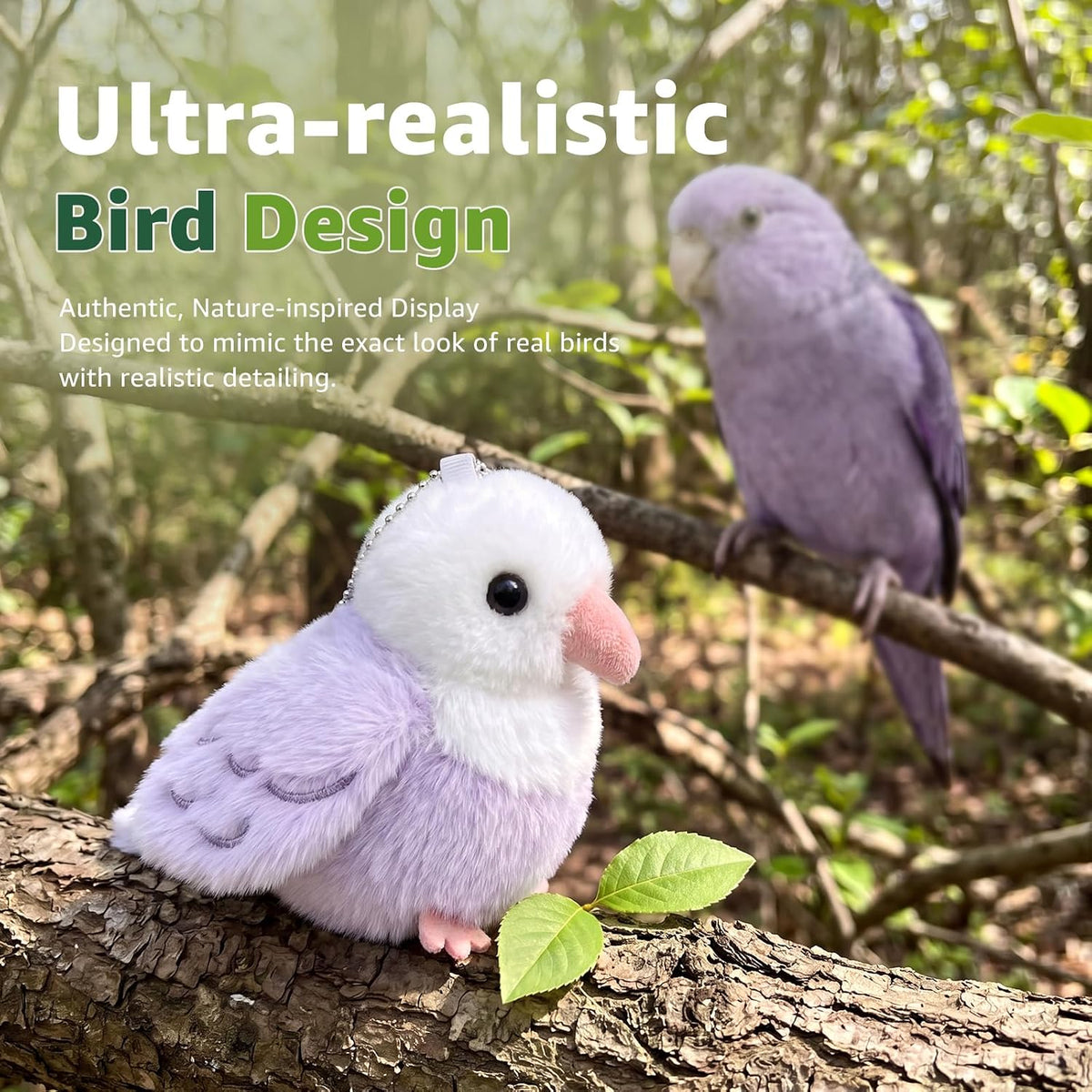 Ditucu Palm-Sized Lavender Pacific Parrotlet Keychain Plush Cute Soft 4.3 inch Bird Stuffed Animal Realistic Purple Parrot Toys Gifts Pendant for Backpack Decoration for Kids Adults