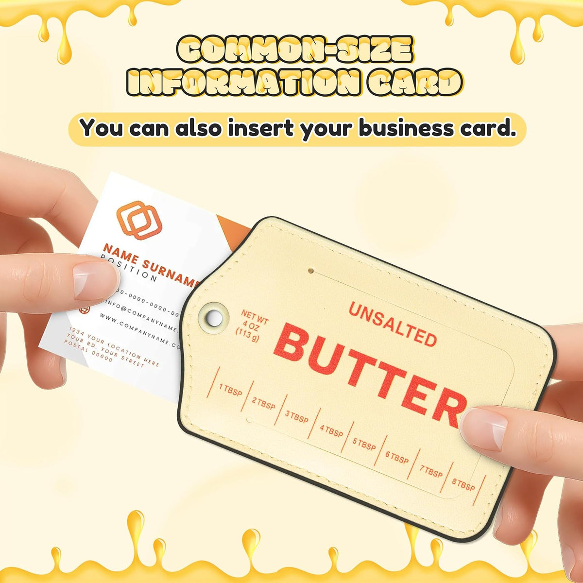 Laffact Butter Stick Luggage Tag - 2Sets Funny Kitchen Inspired Airport ID Badge Tag, Double Fabric PU Leather Luggage Label Information Card Steel Loop for Suitcases Handbags Backpacks Birthday Gifts