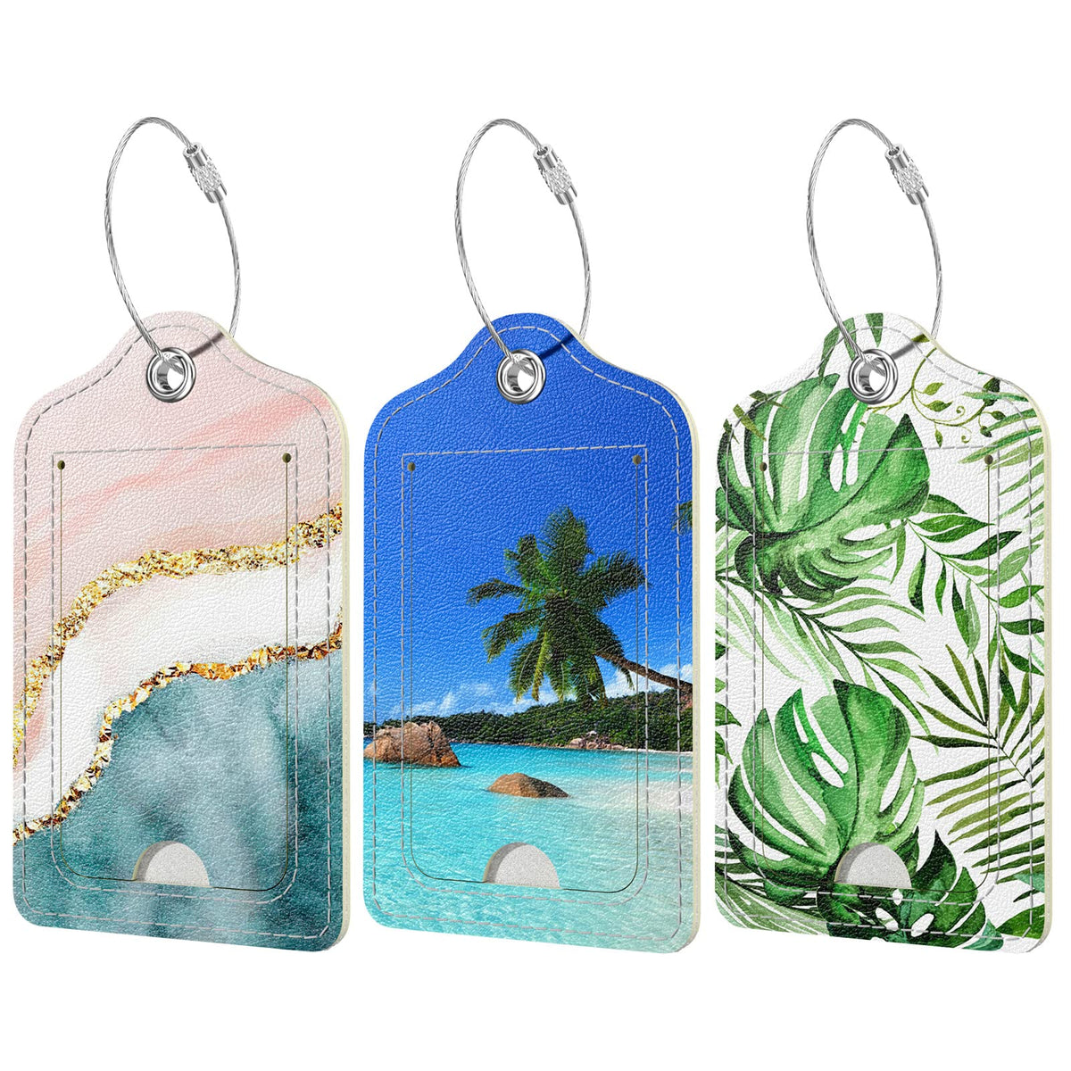 Rimilak 3 Pcs PU Leather Luggage Tags with Privacy Flap, Name ID Label