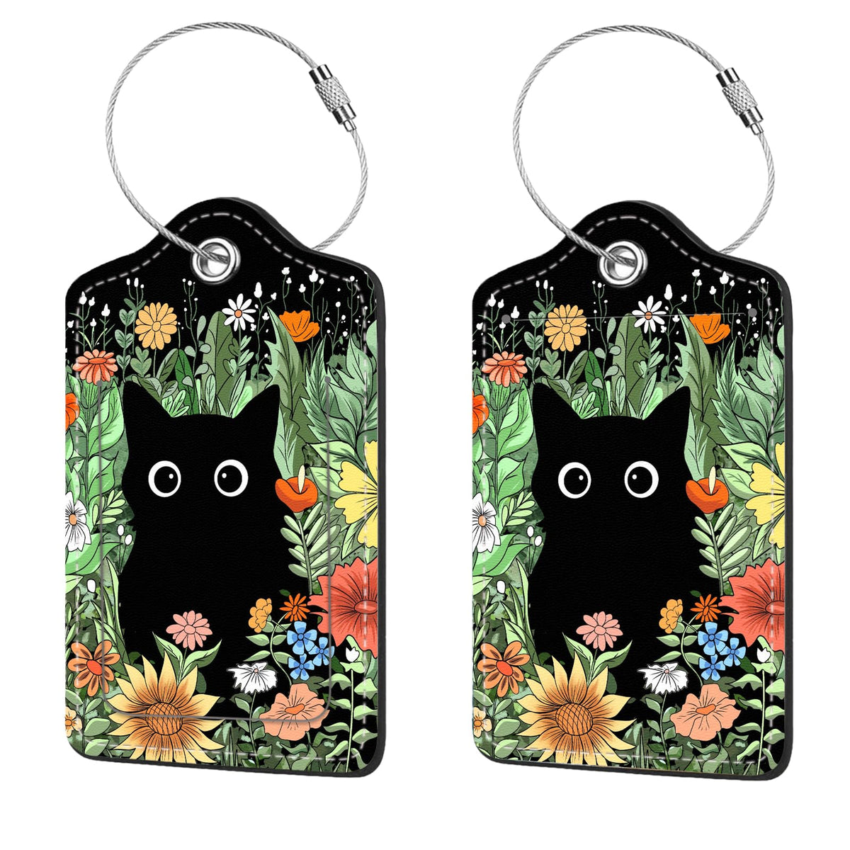 2 Pcs Luggage Tags for Suitcase, Cute Unique PU Leather Travel Bag Tag with Privacy Cover ID Label Address Card and Durable Metal Ring Suitable for Men Women Children Backpack,Flamingos