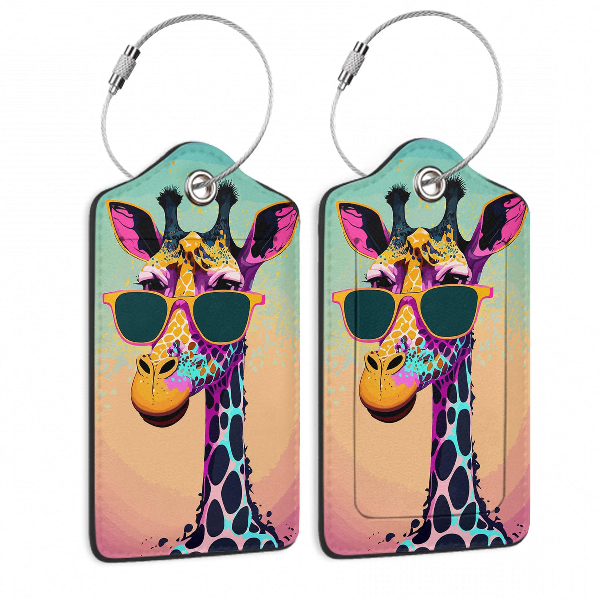 Travel Stamp Luggage Tags for Suitcase,2 Pack Retro Passport Carte Postale Luggage Tag Leather Privacy Cover ID Label with Stainless Steel Loop for Women Men Kids Girls