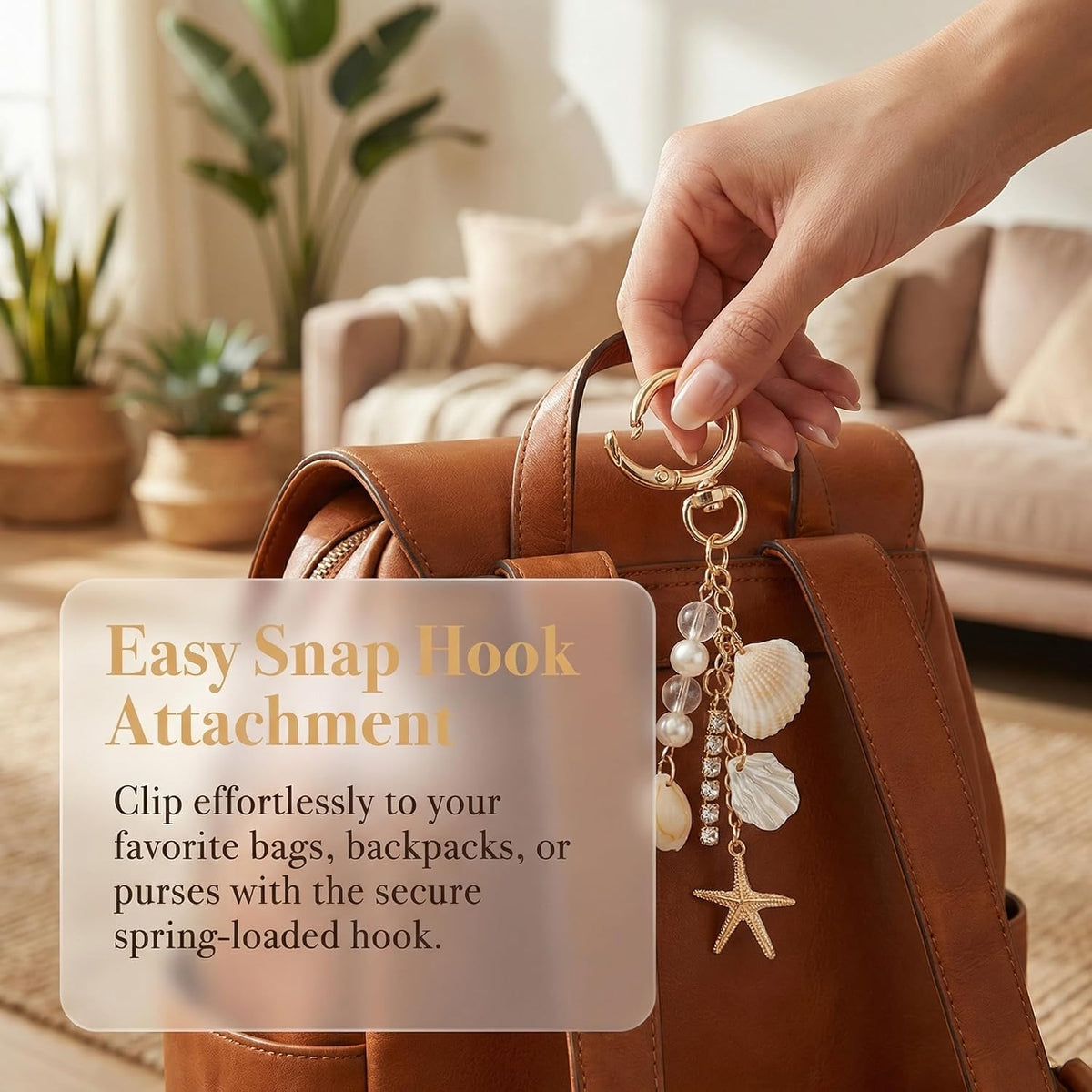 Beach Keychain with Gold Starfish and Seashell Charms Coastal Bag Charm Keychains for Women Cute Beachy Purse Accessories Sea Shell Travel for Ocean Lovers and Coastal Vibes