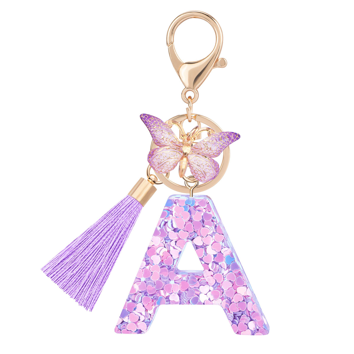 Initial letter Keychains for Women Girls Tassel Butterfly Cute Keychain for Wallet Backpack charm