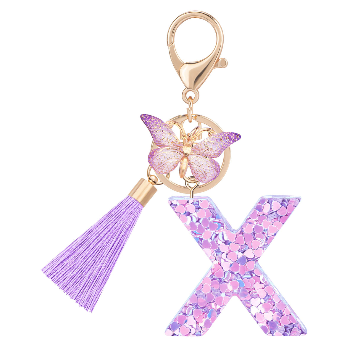 Initial letter Keychains for Women Girls Tassel Butterfly Cute Keychain for Wallet Backpack charm