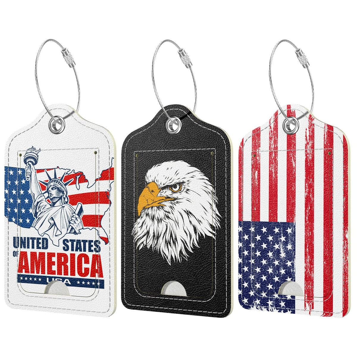Rimilak 3 Pcs PU Leather Luggage Tags with Privacy Flap, Name ID Label