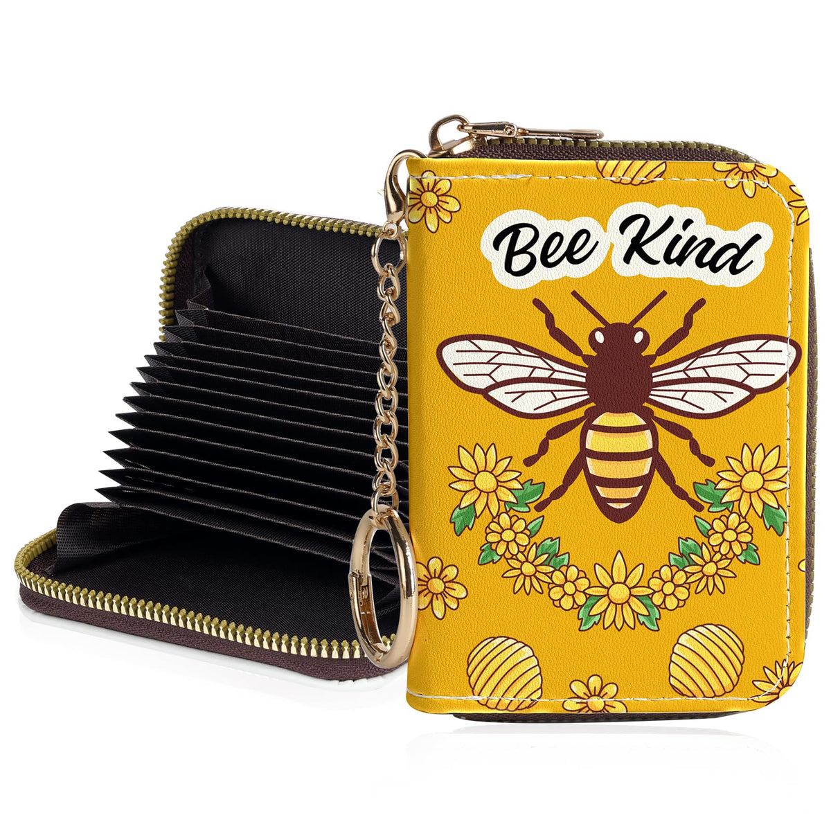 Credit Card Holder for Women,Small Rfid Wallet with Keychain Zipper,Cute PU Leather Card Case Wallet，Accordion Credit Card Wallets Gift,Cat Struck by Lightning