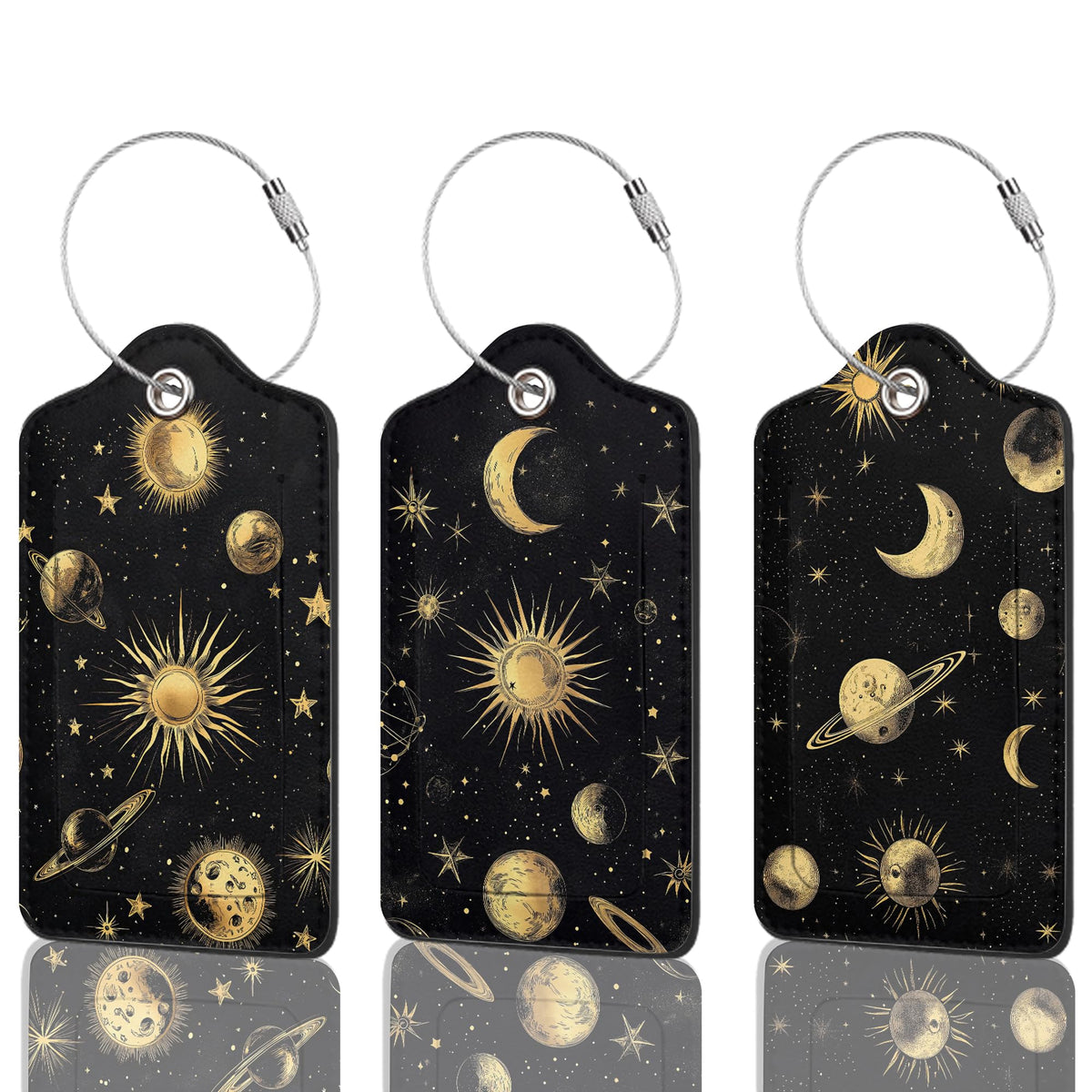 3 Pack Luggage Tag for Suitcase Leather Travel Cruise Luggage Tag with Stainless Steel Loop Name ID Label Privacy Cover for Adults Teens Travel Bag Labels Set (Mountain Forest Lake)