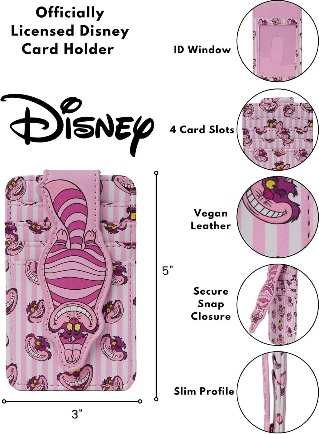 Disney Card Holder Women Slim Compact Wallet Small Cheshire Cat Pink