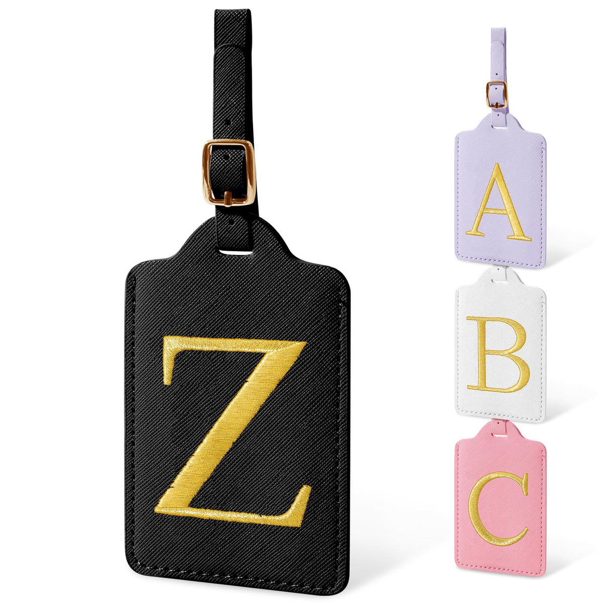 Personalized Initial Luggage Tags for Suitcases, Cute PU Leather Embroidered Letter Travel Luggage Tags, Suitcase Identifier Name Baggage Tag, Bag Tags for Men Women Kids Luggage Handbags(Pink M)