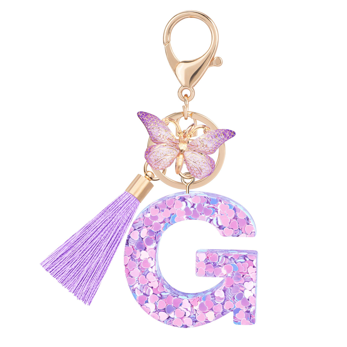 Initial letter Keychains for Women Girls Tassel Butterfly Cute Keychain for Wallet Backpack charm