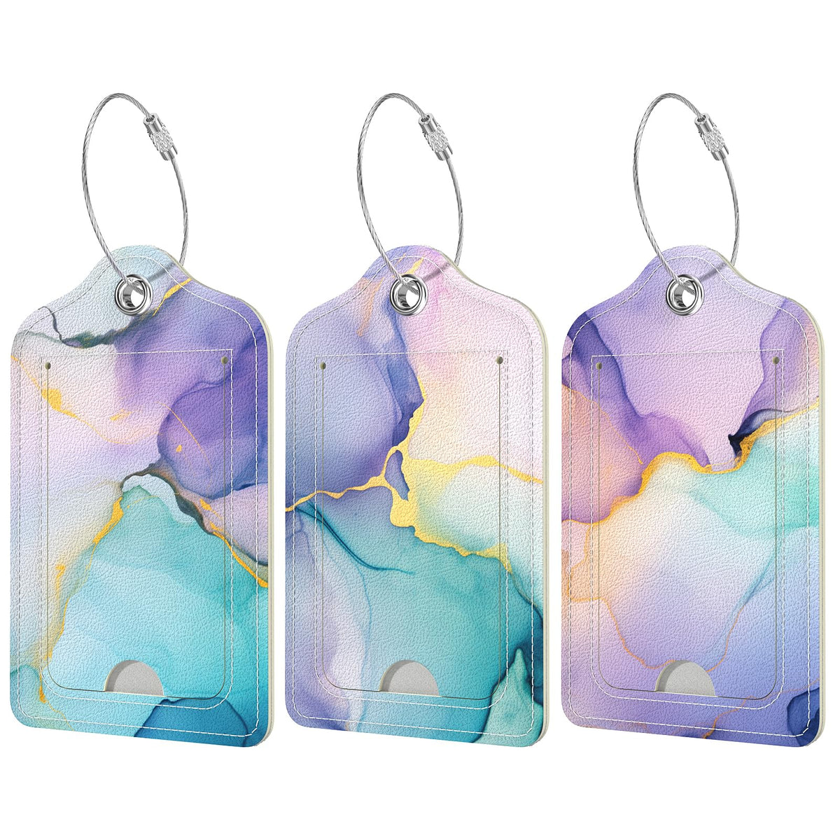 Rimilak 3 Pcs PU Leather Luggage Tags with Privacy Flap, Name ID Label