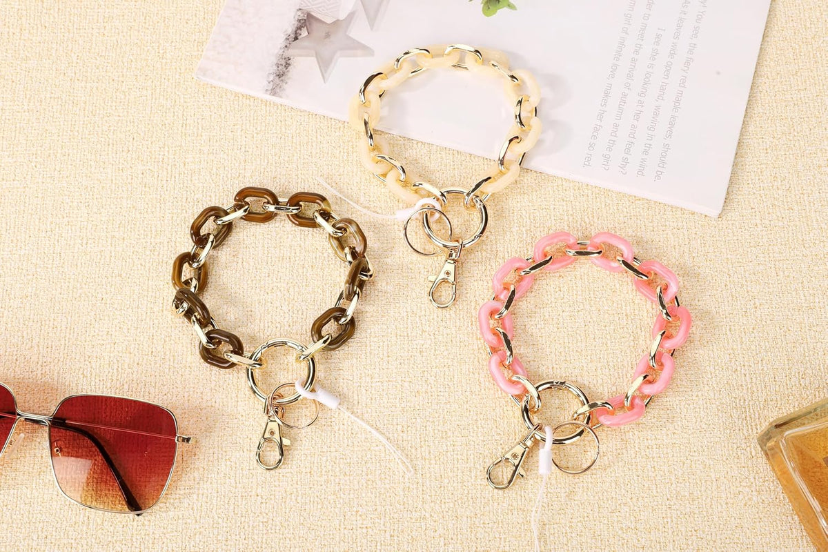 Junyuerly Stylish Wrist Lanyard Keychain Wristlet Key Chains Resin and Hardware Chains Link Gold Key Ring Bracelet for Women
