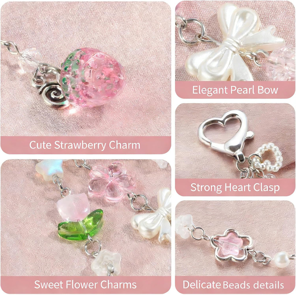 Cute Strawberry Keychain, Pink Aesthetic Bag Charm for Backpack