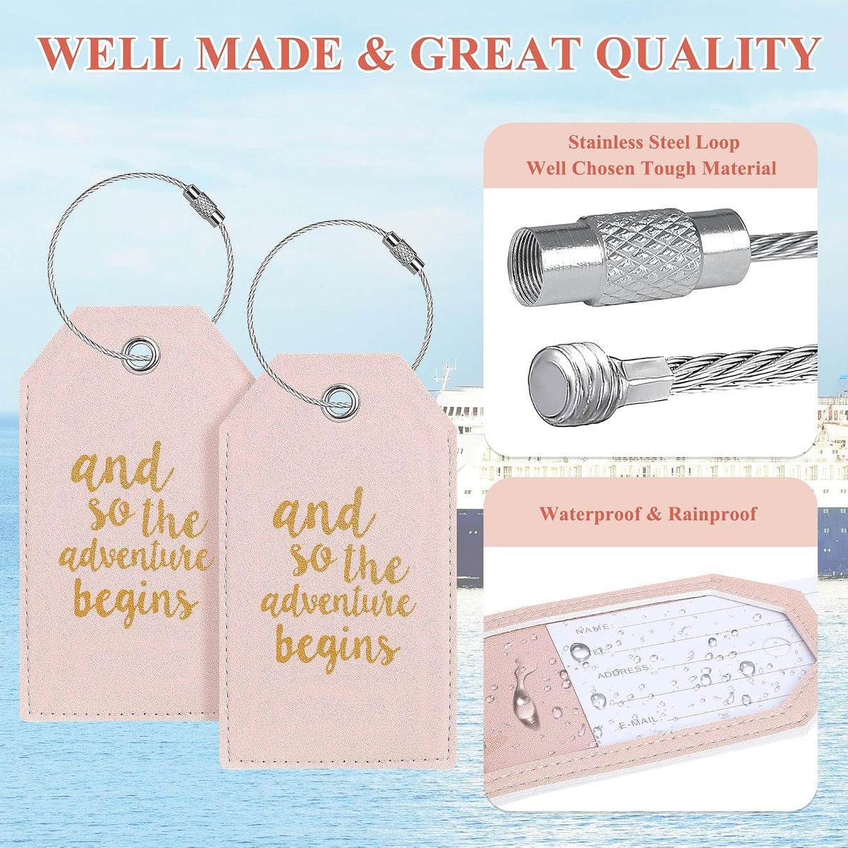 Luggage Tag & Personalized Luggage Tags for Suitcases Leather Bag Tags for Backpacks Handbag School Instrument with Name ID Label Travel Essentials, Unique Fun Pink Baggage Tags 2 Pack