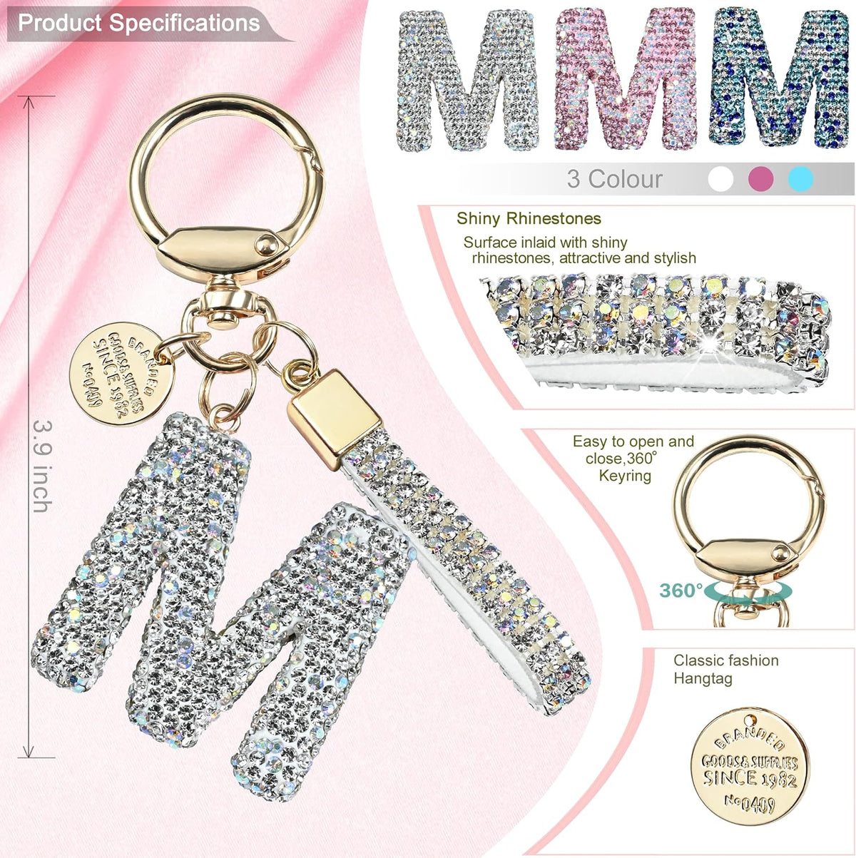 JINGUAZI Bling Initial Letter Keychain Bag Charms for Women