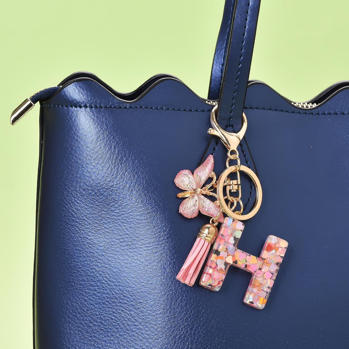 Fashion Alphabet Initial Letter Keychain Tassel Butterfly Pendant Key Ring for Purse Handbags Women Girl