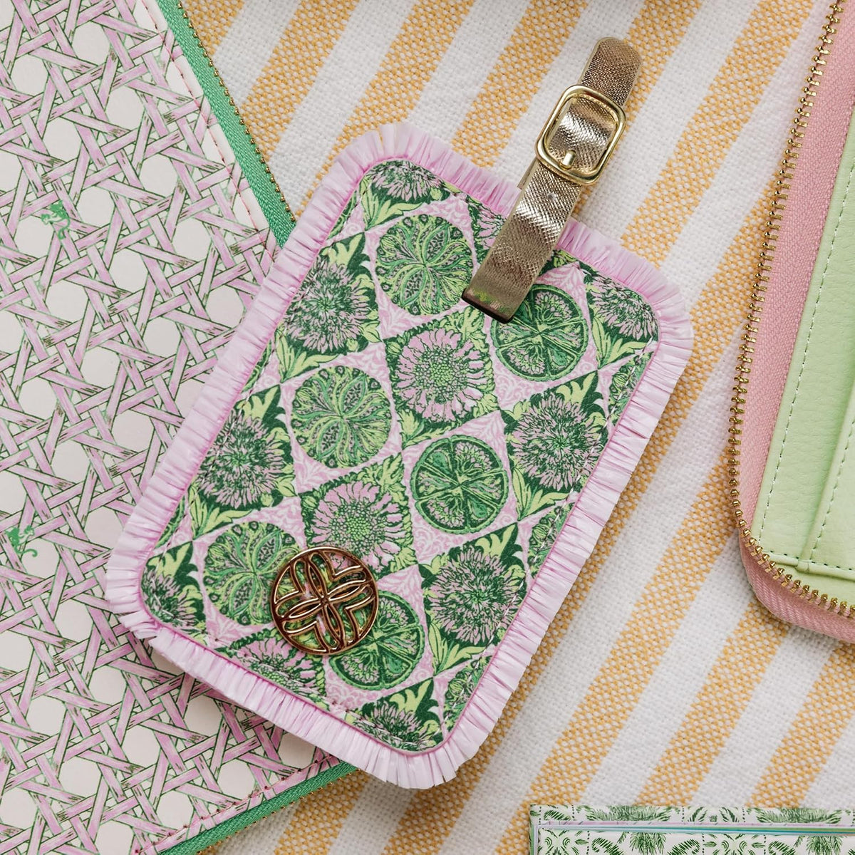 Lilly Pulitzer Luggage Tag with Ruffle Trim, Tropical Tiles