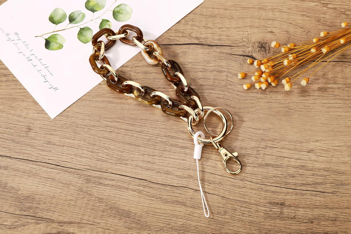 Junyuerly Stylish Wrist Lanyard Keychain Wristlet Key Chains Resin and Hardware Chains Link Gold Key Ring Bracelet for Women