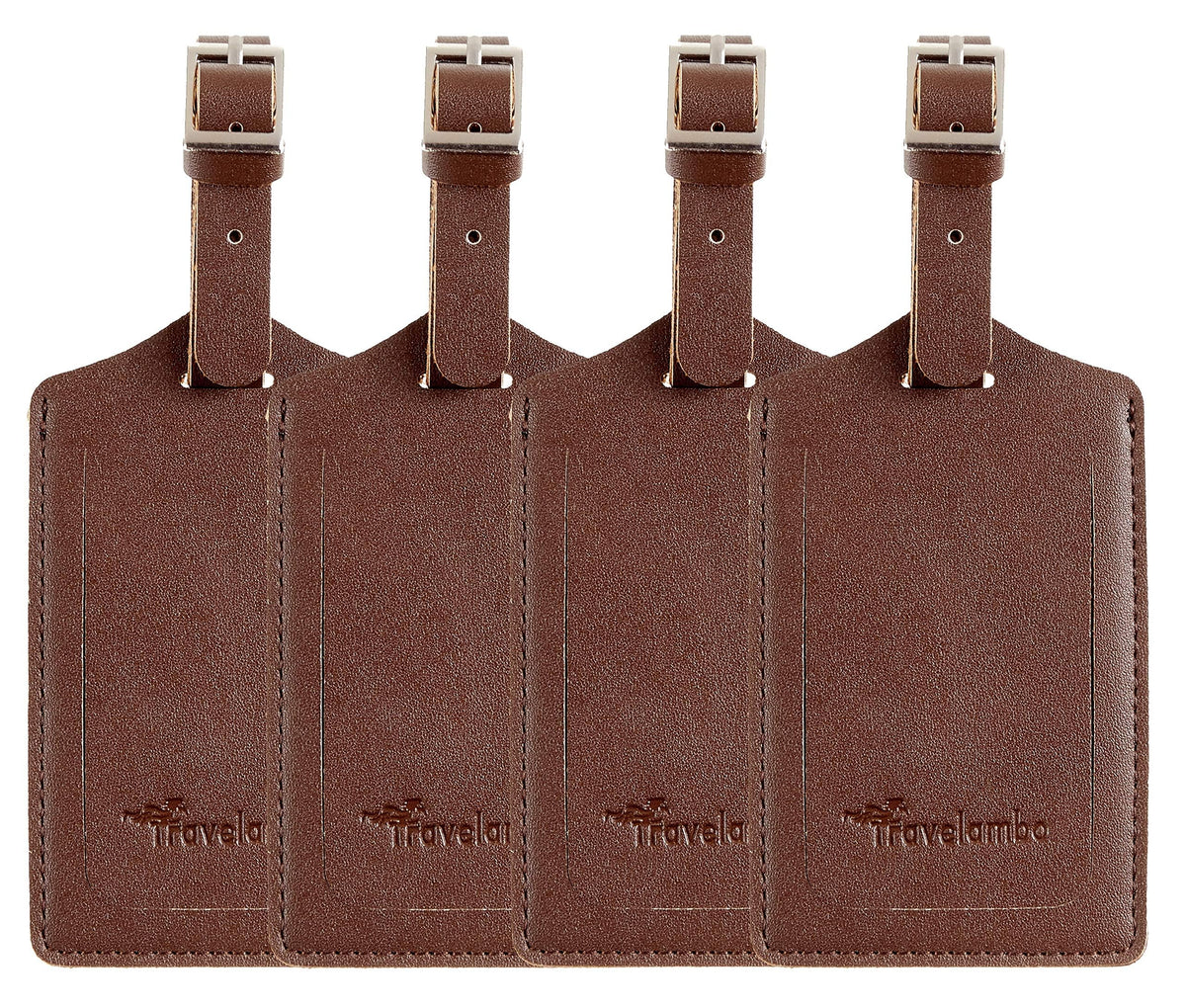 Travelambo Luggage Tags for Suitcases PU Leather Travel Tags Bag Tags Privacy Protection Travel Essentials